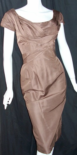 vintage 50's dress CEIL CHAPMAN wiggle BRONZE silk
