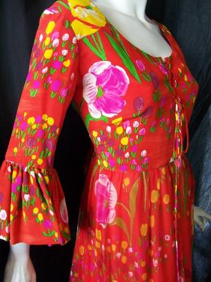 Vintage 60's Gown RED FLORAL Chiffon DOROTHY MCNAB