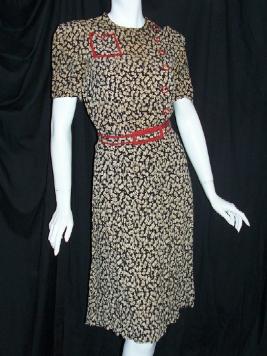 Vintage 30's Dress CHERRY Print Rayon Jean Huie Estate