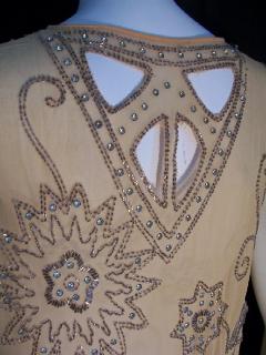 Vintage Deco Dress SHEER Silk BEADS Rhinestones