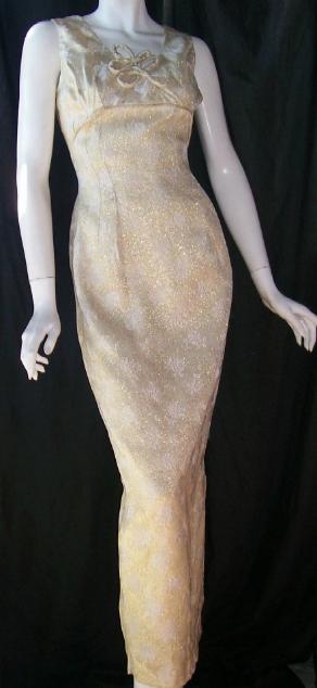 Vintage 50's EVENING GOWN Bombshell GOLD Metallic WIGGLE Dress