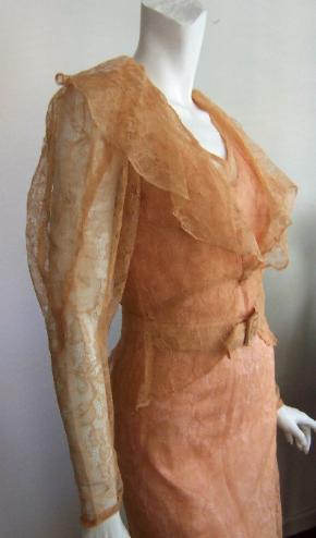 Vintage 30's gown APRICOT Lace w. Jacket