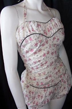 50's swimsuit ruched bombshell ballerina novelty print