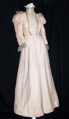 Vintage Antique Victorian Gown Pink Beaded Silk