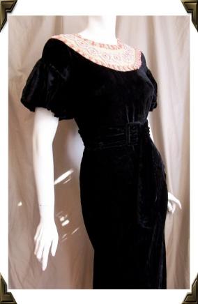 Vintage gown 30s VELVET with BEADED Neckline